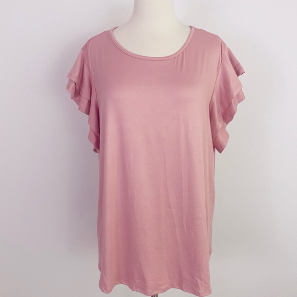 You & Me Double Ruffle Sleeve Knit Pullover Blouse Women’s Plus 1X Dusty Pink - Picture 4 of 9